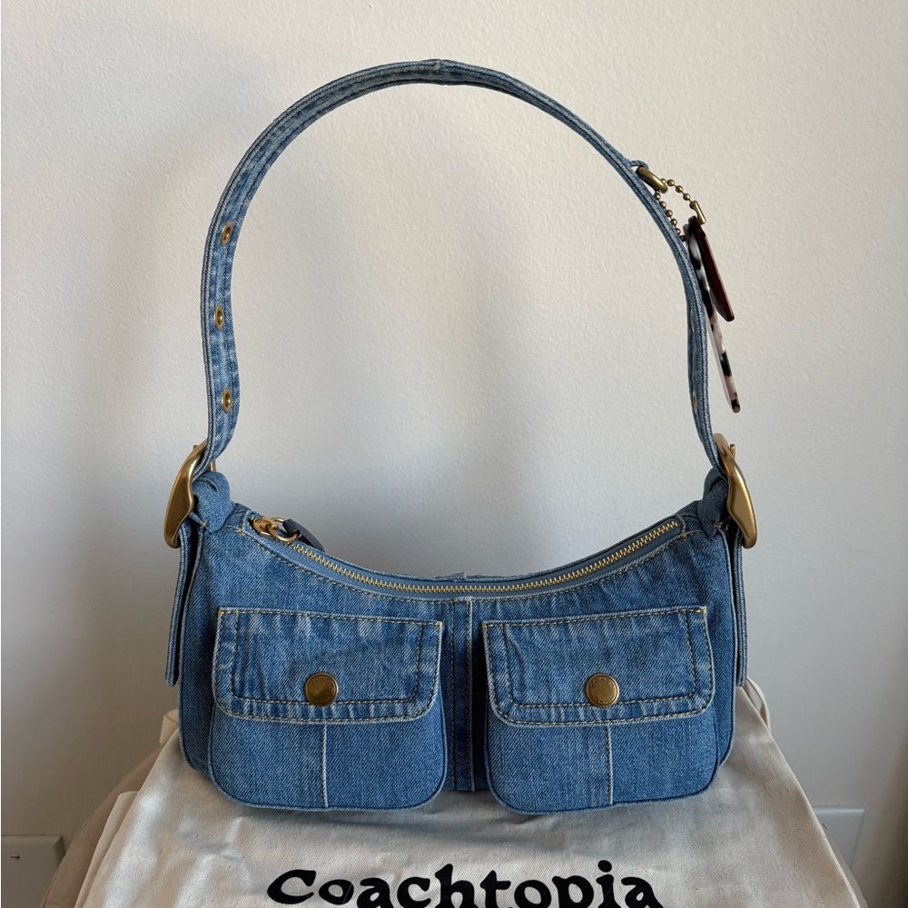 BRAND NEW!  Coachtopia Cargo Shoulder Bag In Upcrafted Denim - Picture 3 of 11